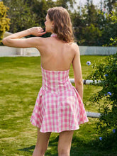 Pink Checkered Halter Corset A-line Dress